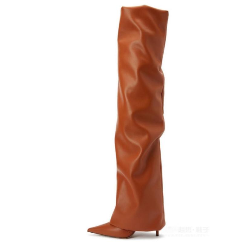 

Загнутый край Ботфорты выше колена Женские Сексуальные Высокие каблуки Коричневые Черные Вестерн Длинные сапоги Женские 2025 Новые тренды Вечерняя обувь 39 коричневый