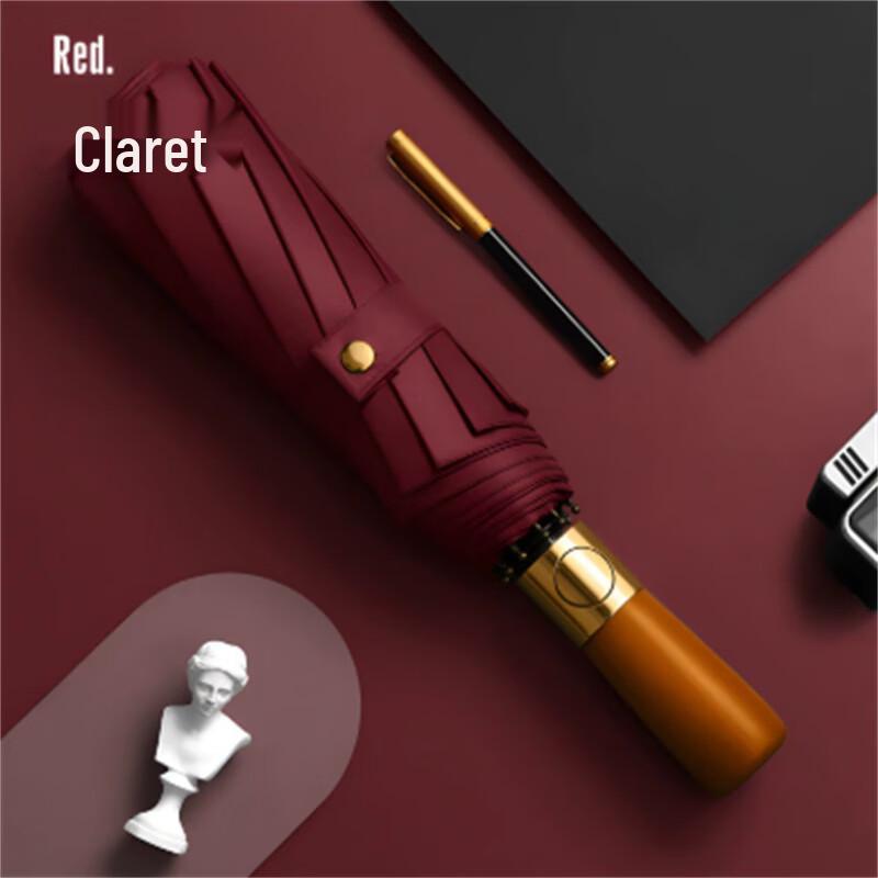 Автоматический складной зонт с ручкой из массива дерева, защита от УФ-лучей