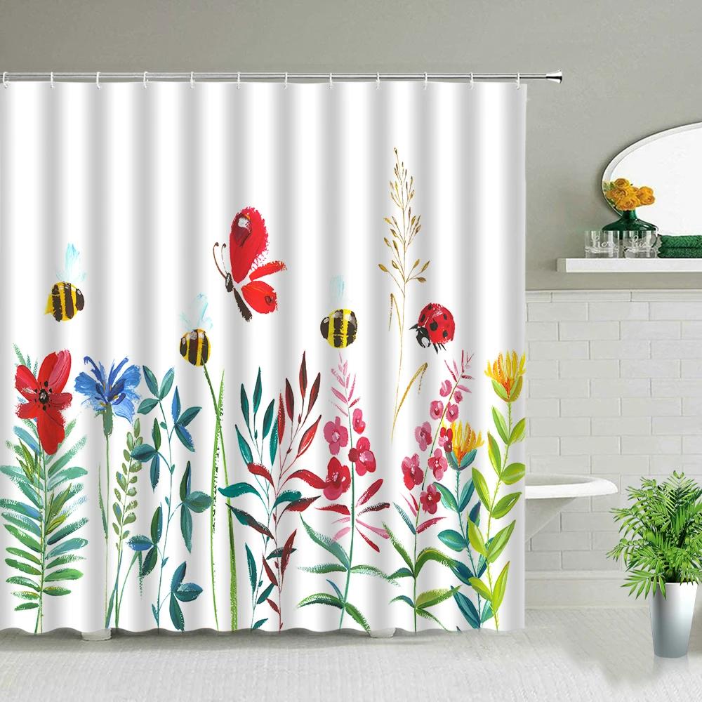 Plant Series Shower Curtain Bathroom Waterproof Polyester Fabric Cloth Curtain Dandelion Flower Print Bathtub Decor With Hooks