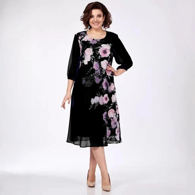 Damekjole med trykk Løs Plus Size-kjole