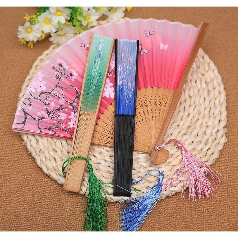 Chinese Japanese Style Folding Silk Bamboo Butterfly Sakura Hand Fan Wedding Gift