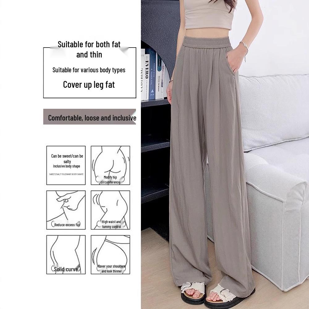 Women's Pink Quick-Dry Nine-Point Loose Ice Silk Pants - Summer Sun Protection, Petite Fit