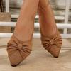 Women's Wide Width Flyknit Slip-On Flats - Bow Detail Low-Cut Loafers for Work, Breathable Casual Shoes