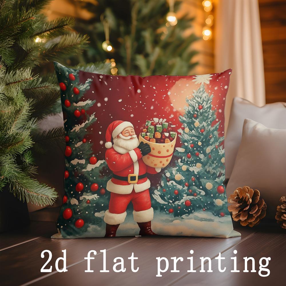 

Home Decor Christmas Snowmen Santa Cushions Suitable For Sofa Bedroom Car Pillow Cover Cushion Rectangular Back Cushion 16x16Inch