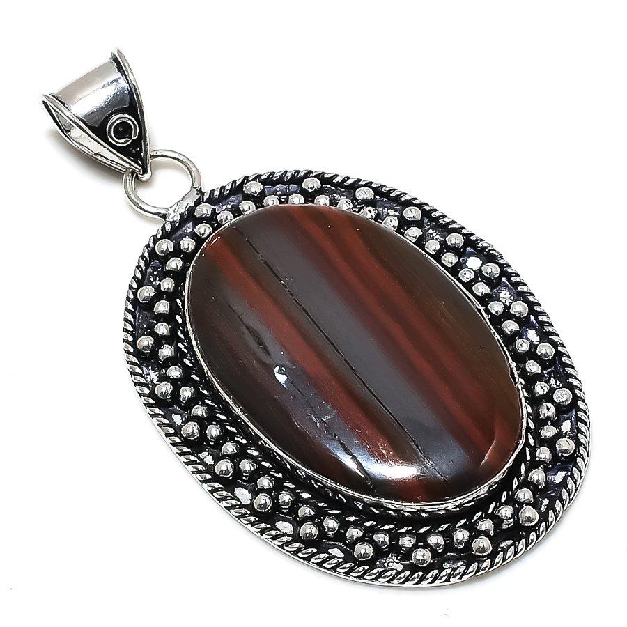 Eisenroter Jaspis Handgefertigt 925 Sterling Silber Schmuck Anhänger 2,76" w5G81