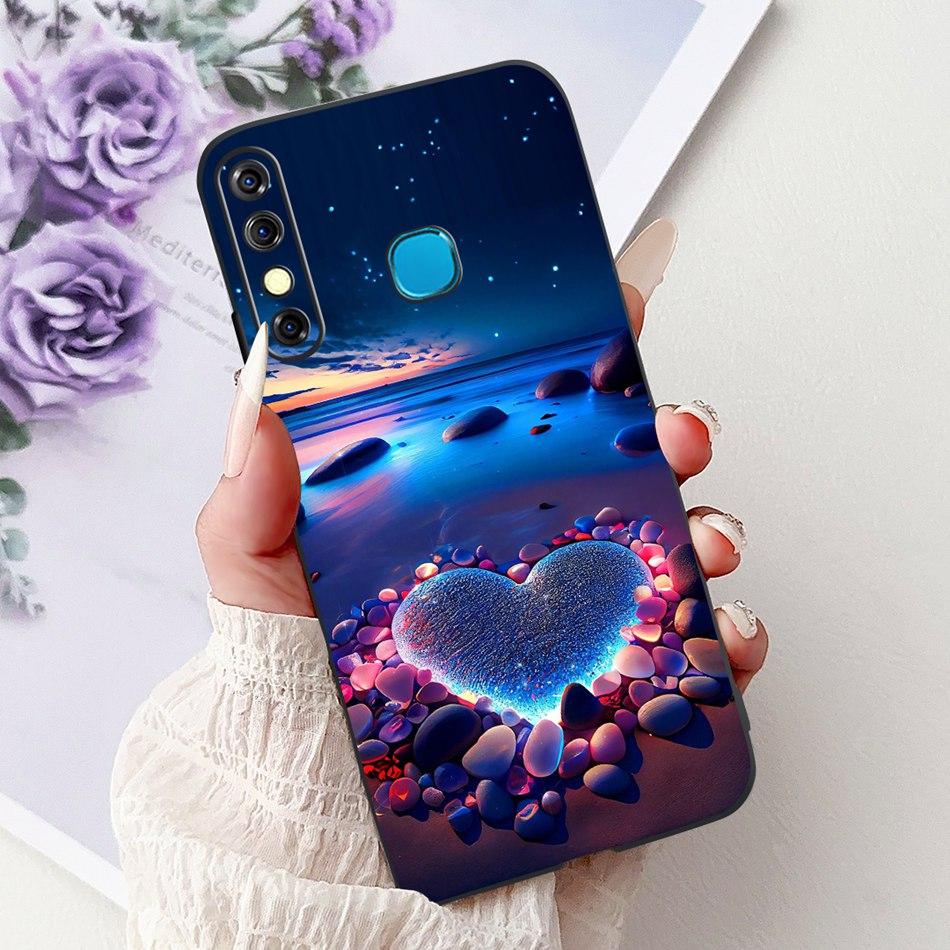 For Infinix Hot 8 Phone Case Hot 8 Lite Hot8 X650 X650C X650B X650D Elegant Floral Cat Pattern Black Silicone Soft TPU Cases