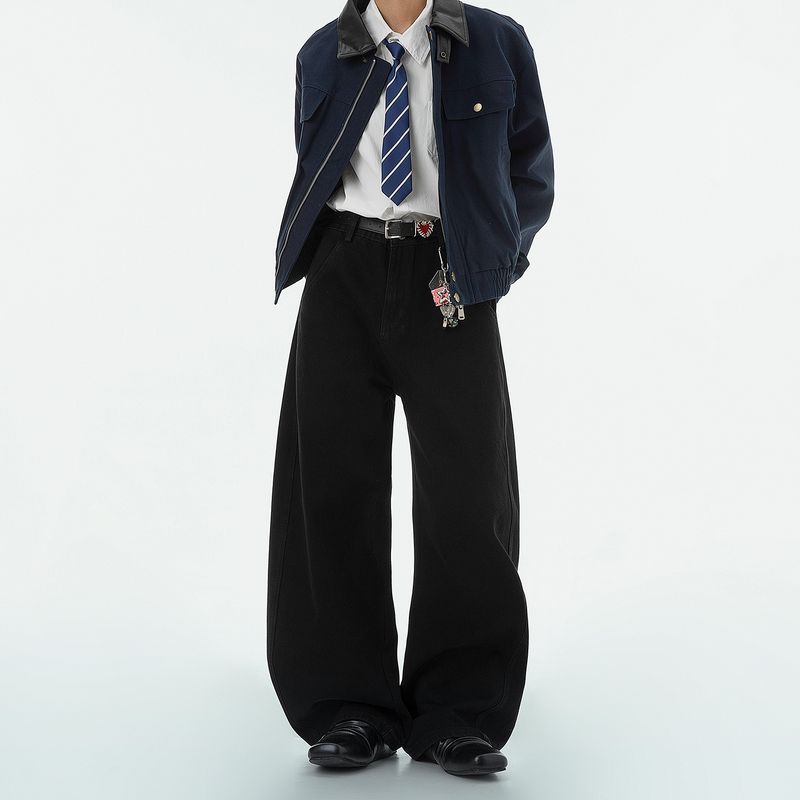 

Dream Made American-Style Denim Blue Raw Denim Wide-Leg Jeans for Men, Spring and Autumn Straight-Leg Floor-Length Pants, Scimitar Pants Black 2XL