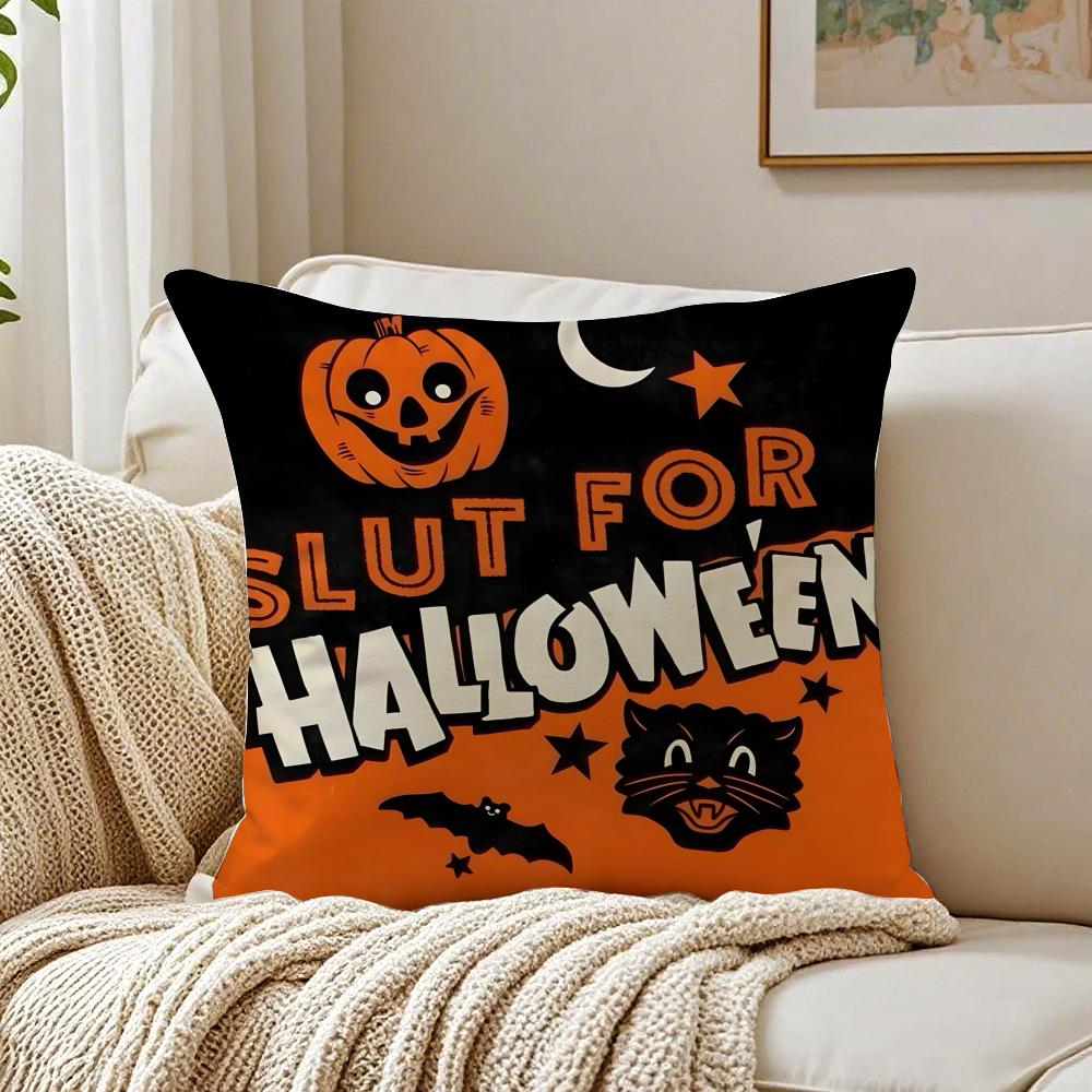 Halloween Witch Hat Skull Cushion Cover Linen Pillowcase Soft for Sofa Bed Home Room Decor