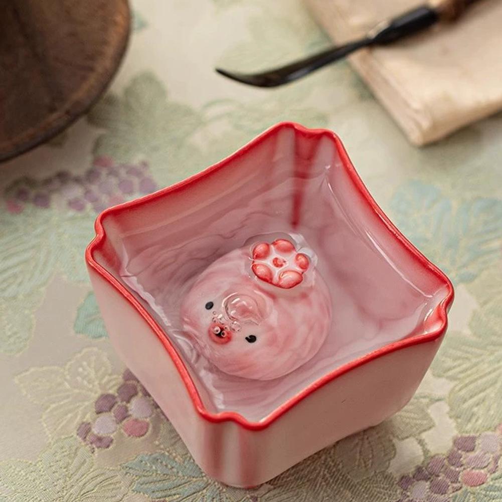 1 Stück Virale Blase Fisch Keramik Teetasse Rosa Schweinchen Form Kreatives Teehaustier Für Büro Schreibtisch Deko Lebensmittelecht Sicheres Material Zubehör