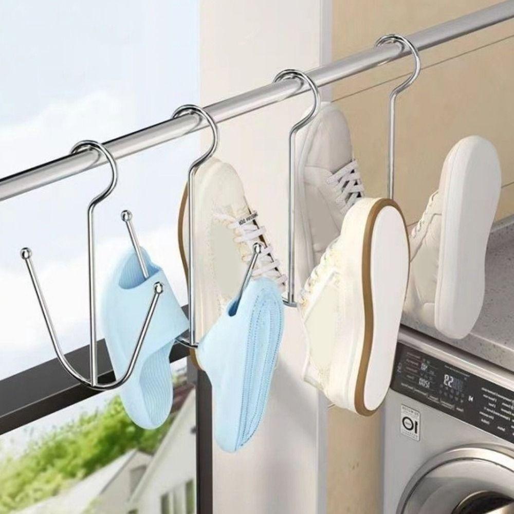 5PCS Stainless Steel Double Hook Shoe Rack Space Saving Sports Shoes Hooks Outdoor Balcony