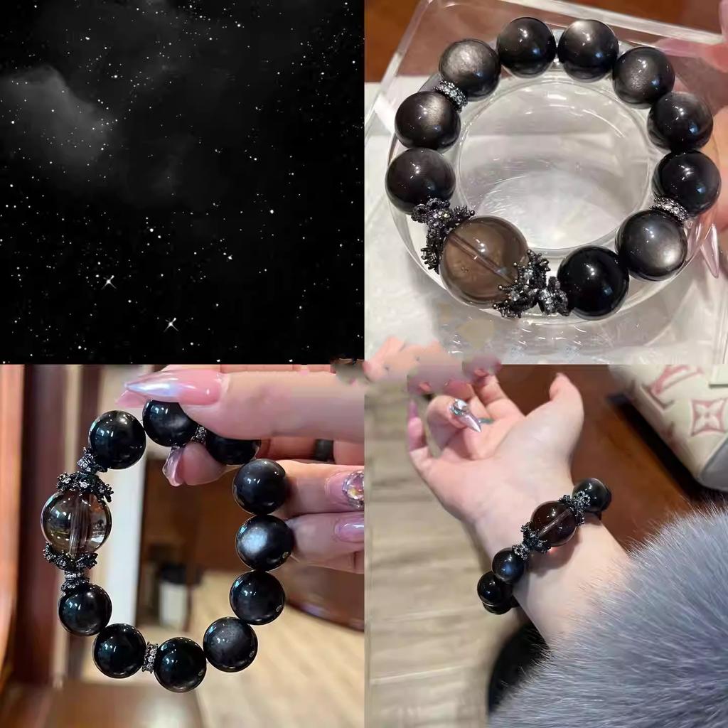 Obsidiaan Scepter Natuurlijke Zilver Obsidiaan Thee Kristal Armband voor Vrouwen, Origineel Ontwerp Cadeau