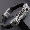 Leather Wristband for Man Bracelet Men Ancient Black Stainless Steel Simple Design Men's Wrap Bracelets Engraving Guests Gift