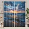 2pcs Tropical Beach Ocean Waves Curtains - Vibrant Sunset Print, Semi-Transparent Polyester, Machine Washable, Perfect for Bedro
