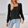Women's Fashion Solid Colour Long Sleeve Square Neck Loose T-Shirt Top