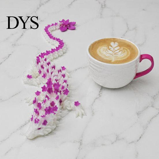Articulated Dragon Model Cherry Blossom Figurine with Movable Joints, 3D Printed Fidget Toy Flower Toy, Mythical Creature Decor