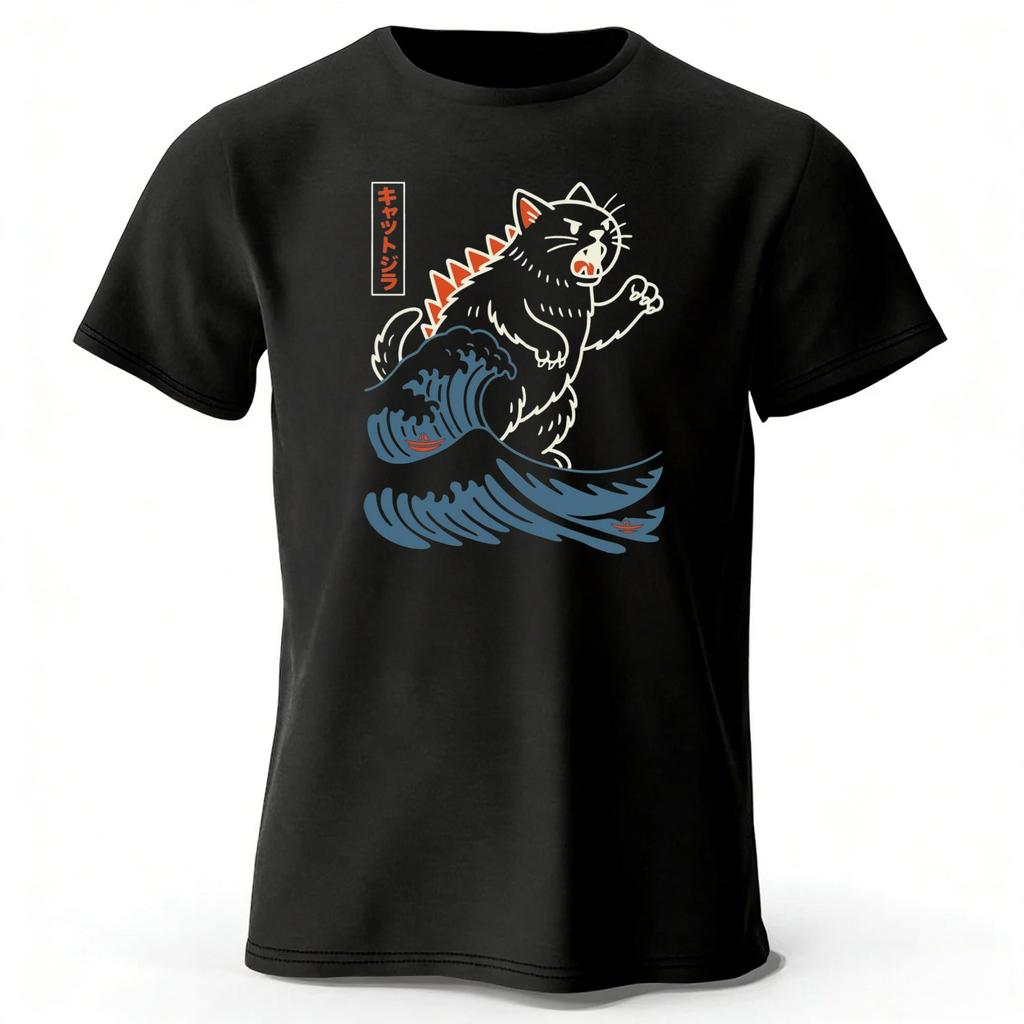 Men's Dinosaur Cat Print Sports Fitness Loose Plus Size Women's Pure Cotton Fashionable Casual T-shirt Street Daily Clothing