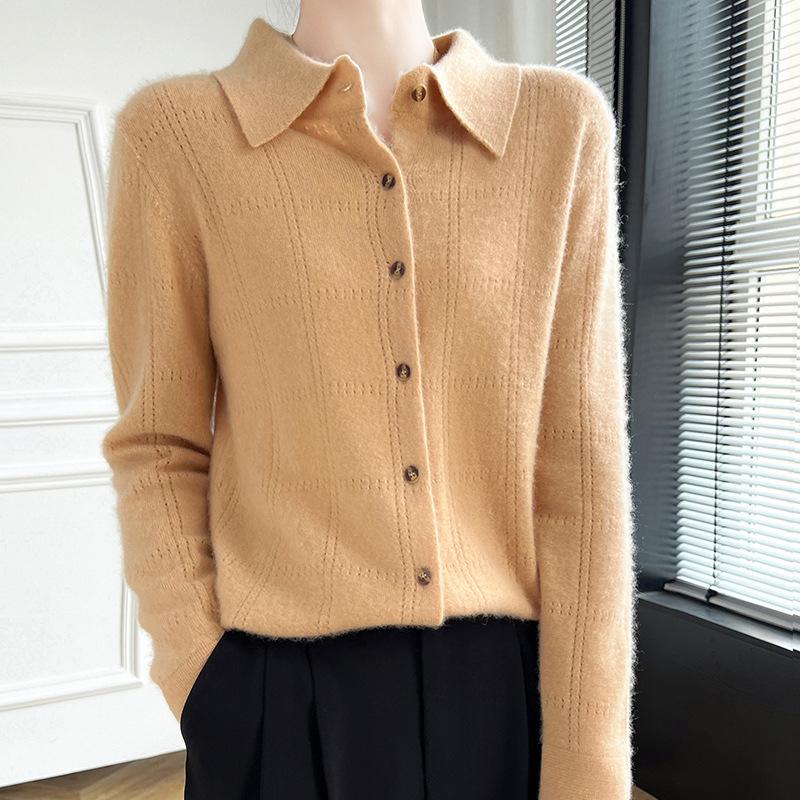 Herbst und Winter Kragen Strickjacke Damen Hemdkragen Pullover Strickjacke Neues Unterzieh-Strickpullover Lockeres Vielseitiges Oberteil Damen