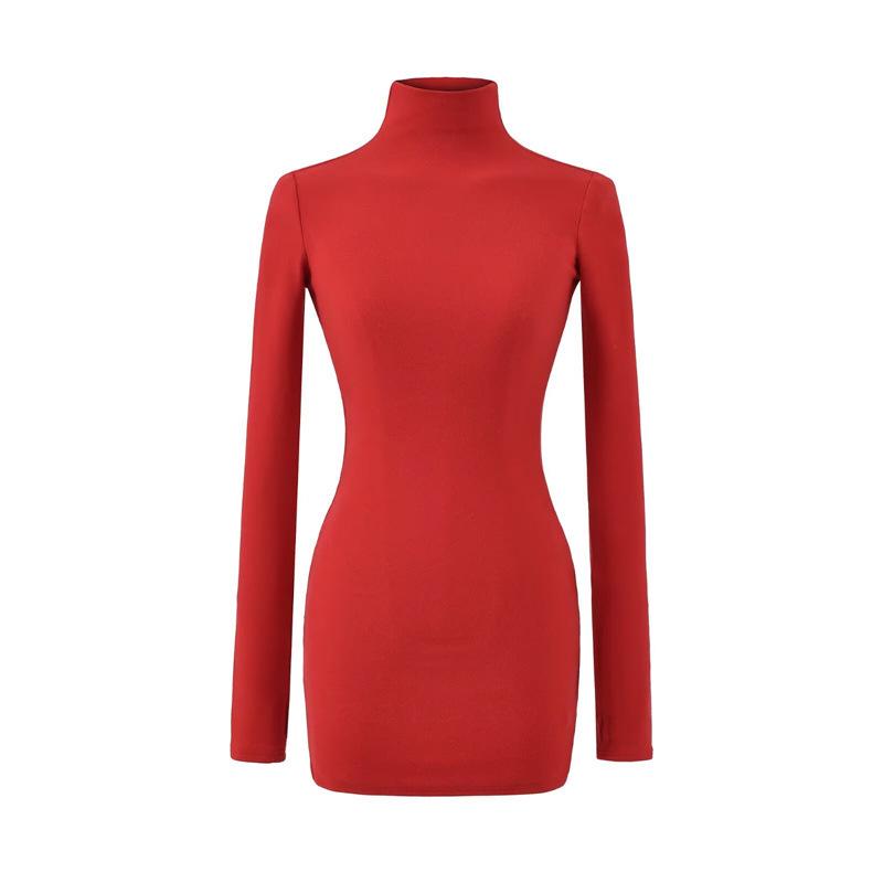 European High-Neck Long-Sleeved Slim Fit Dress for Fall/Winter