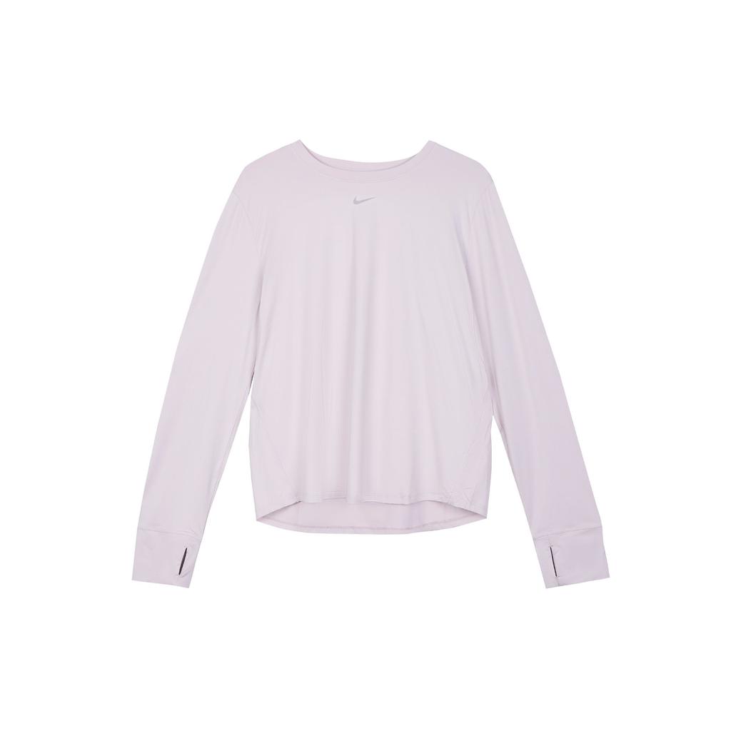 Nike Solid Color Round Neck Casual Long Sleeve T-Shirt Women Tops Grey Purple FN2802-019