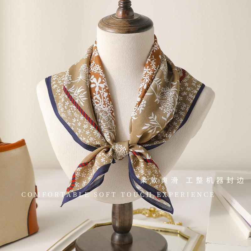 100% Mulberry Silk Crepe De Chine 65 Maillard Cashew Square Scarf Women's Thin High-end Light Luxury