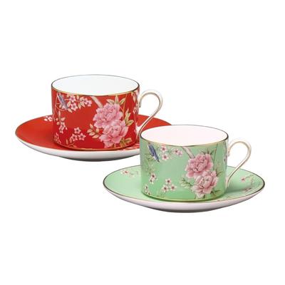 NARUMI Cup Saucer Set Garden 270cc Red Green 2 Pattern Set Floral Pattern Modern Classical Pattern Pair Tea Coffee Cup Saucer Cute Stylish Present