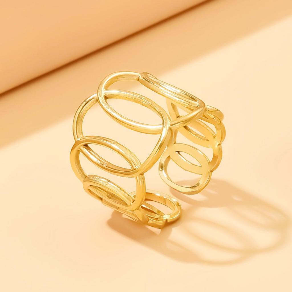 Gold Vacuum-Plated Geometric Stainless Steel Ring for Women - Titanium Colorfast Jewelry