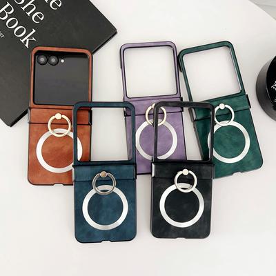 Enfärgat Läder Magnetiskt Vikbart Fodral För Motorola Razr 60 50 Ultra 40 Ultra Trådlös Laddning Stöttåligt Slim Hårt PC Ringhållare 3st Telefonskal