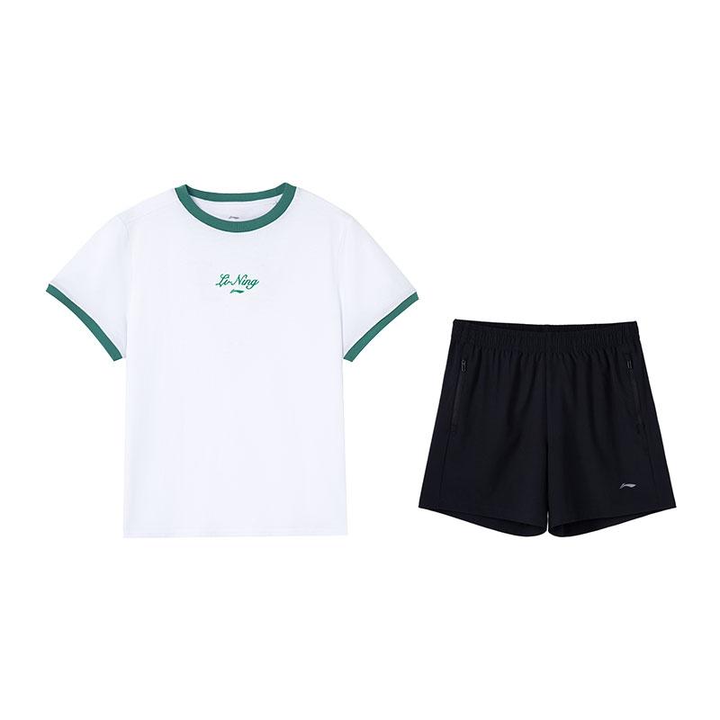 

Li-Ning Fashion Classic Versatile Short Sleeve Simple Comfortable Shorts Casual Sports Suit Women suit White Black W880-2+W518-1 S
