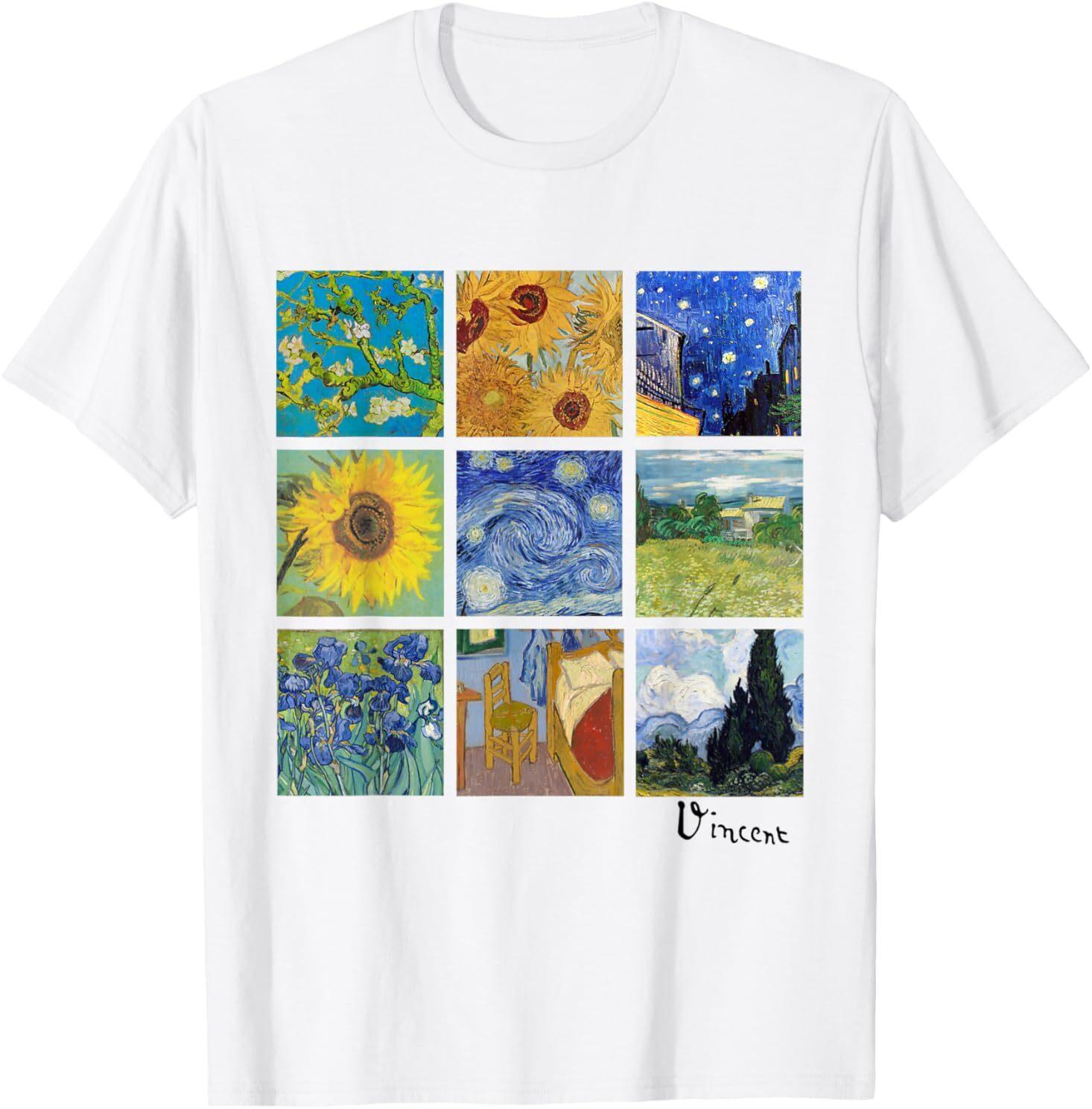 Van Gogh Paintings, Sunflowers, Starry Night T-Shirt Mens Womens Tees Top L
