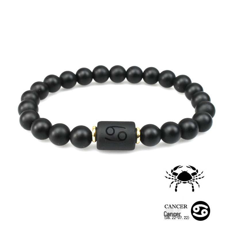 Zodiac Natural Stone Couple Bracelet with Frosted Black Agate Beads