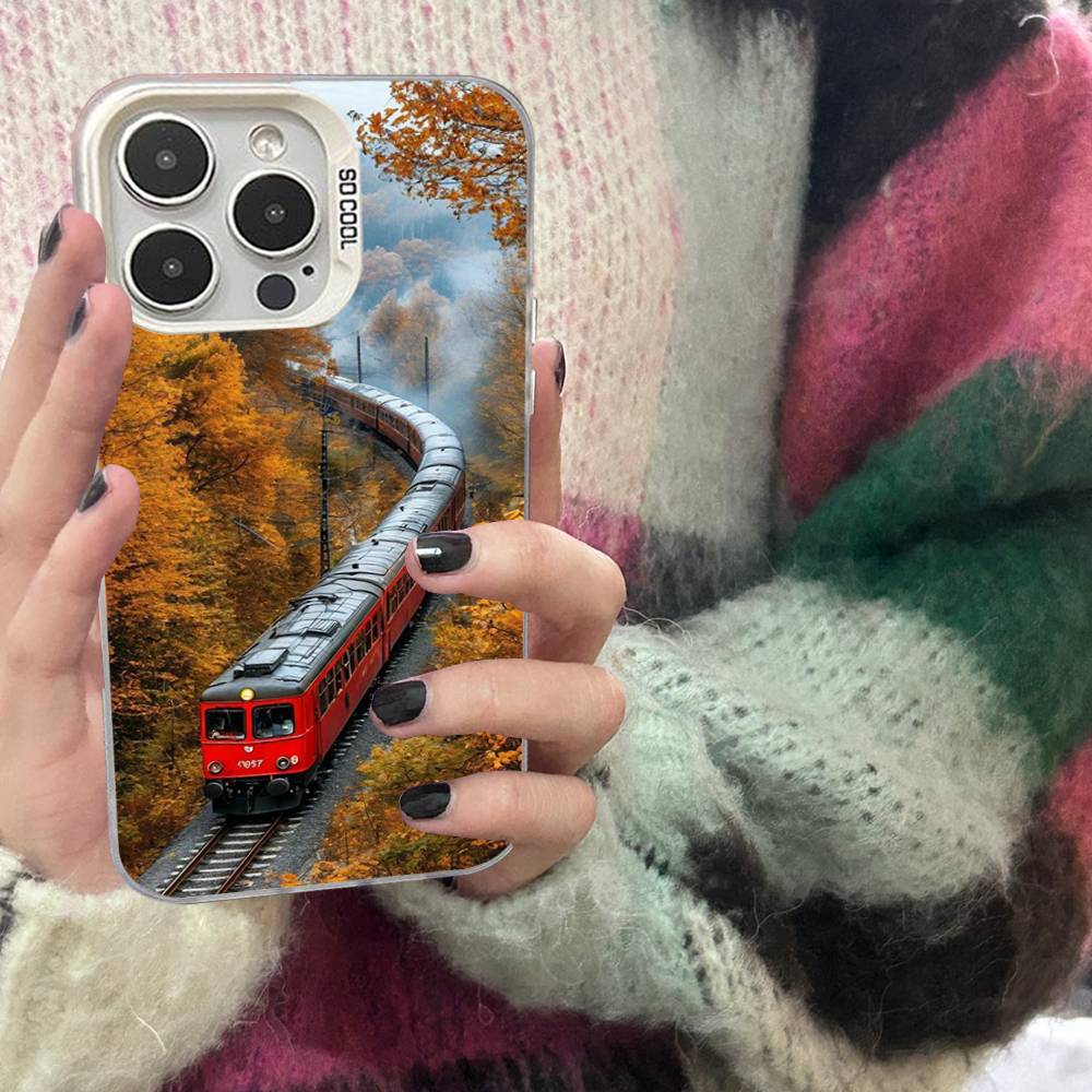 Train Railway Travel Colorful Silver Cover Phone Case For IPhone 17 16 Pro Max 15 Pro 14 Plus 11 12 13 X XS Max XR