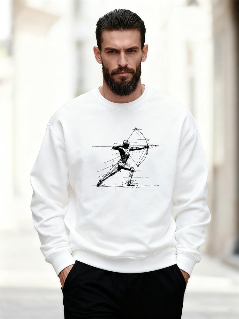 Men'S Casual Round-Neck Sweatshirt with an Archery Pose Design