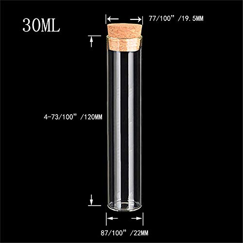 24 test tube glass bottles with cork stoppers, clear glass bottles - capacity (22 x 120 mm (30 ml))