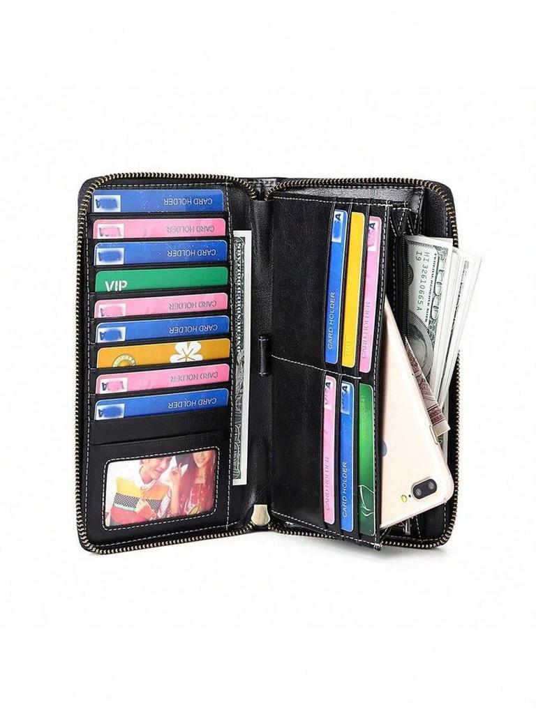 RFID Blocking Fashion Women Wallet Leather Long Zipper Clutch Purse Large Capacity Credit Card Holder Wallet