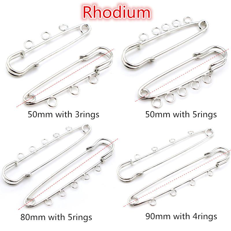 5pcs/lot Safety Pins Brooch Blank Base Brooch Pins 50/80/90mm Pins 3/5 Rings Jewelry Pin for Jewelry Making Supplies Accessorie