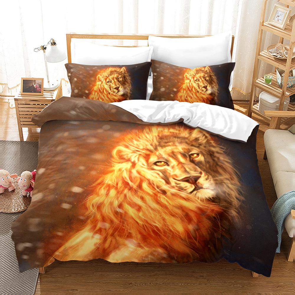 Ferocious Lion Digital Printing Three-Piece Set 3D Three-Dimensional Home Textile Quilt Cover Pillowcase