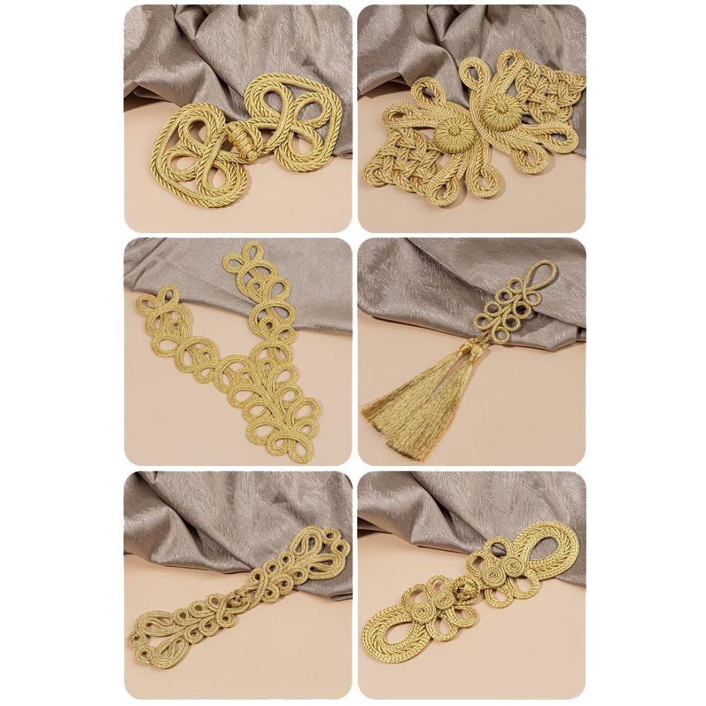 Handmade Chinese Knot Buttons Golden Cheongsam Buttons Traditional Gold Lace Trim Clasps  DIY Craft