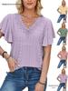 Spring/Summer Women's Lace V-Neck Ruffle Sleeve Loose T-Shirt