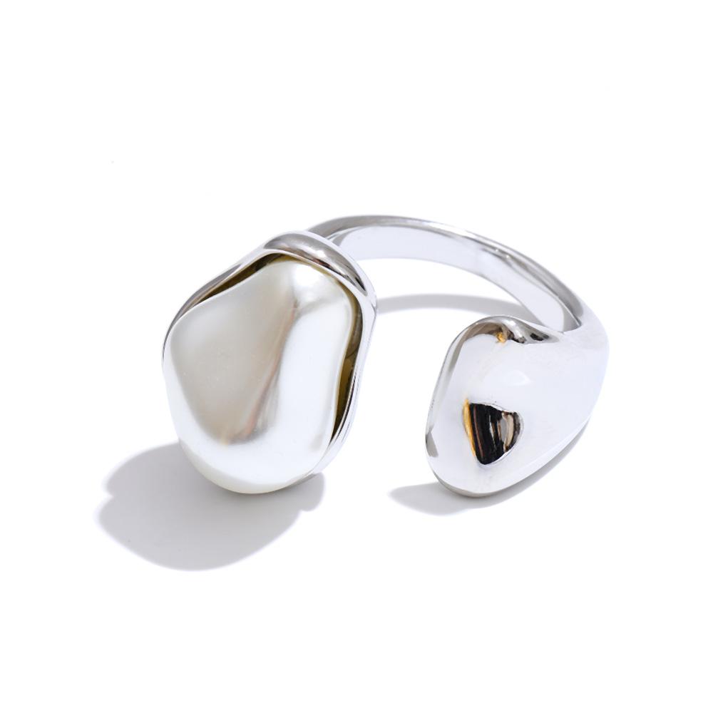 

Yhpup Size 7.5 Vintage Baroque Simulated Pearls Adjustable Ring Arrivals Stainless Steel Chic Charm Jewelry Wholesale Bijoux 7.5