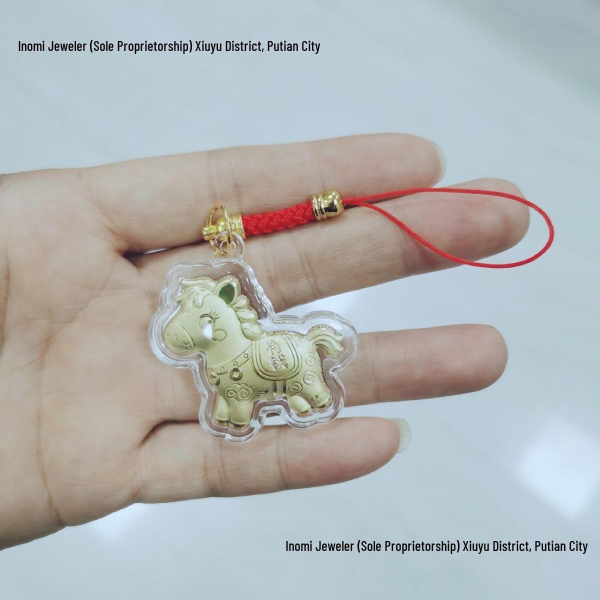 Pure Gold Zodiac Horse Keychain Pendant - Small Gold Foil Souvenir Gift