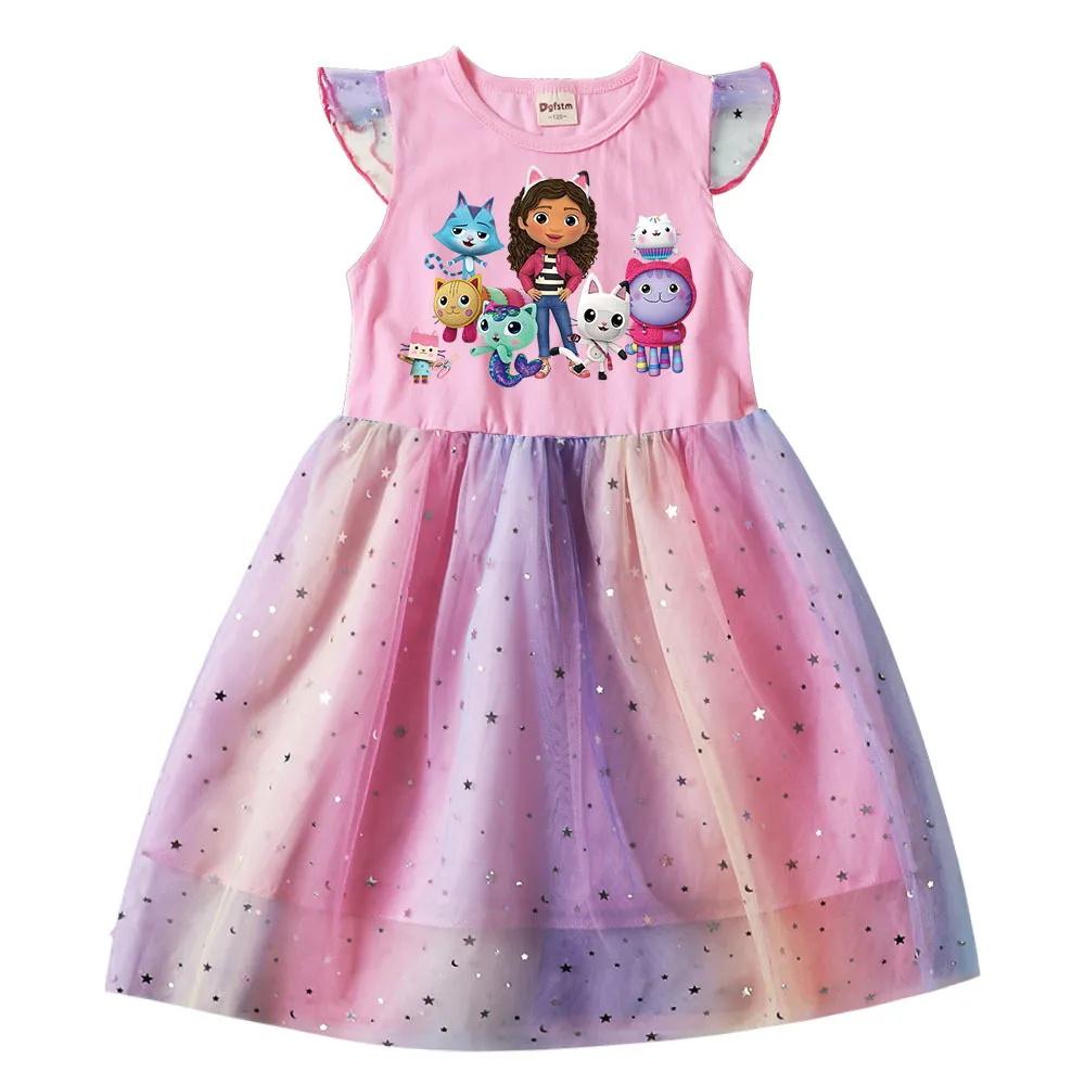 Robe Fille Bébé Enfants Dessin Animé Maille Étoiles Paillettes Robe Princesse Enfants Manches Volantes Jupe Pour Quotidien Halloween Cadeau d'Anniversaire 140 noir