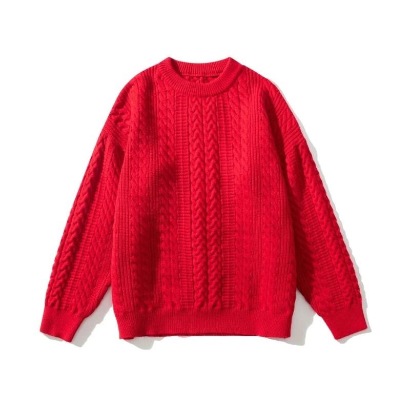 Fried Dough Twists Knitted Round Neck Casual Sweater New Product In Autumn and Winter Solid Loose  Men's Top