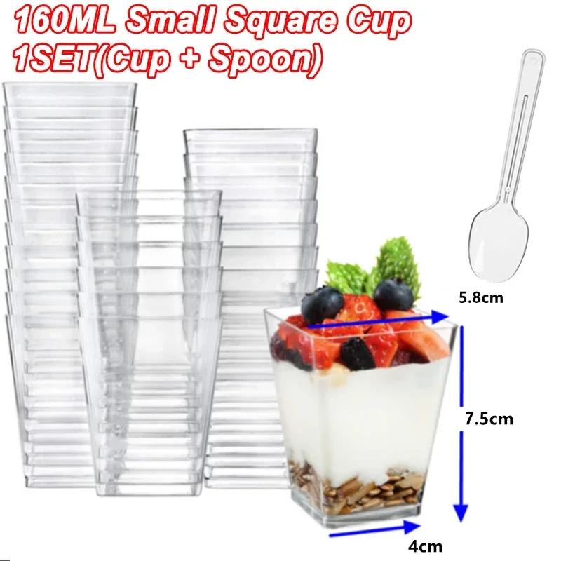 100PCS 40/20oz Mini Square Clear Plastic Dessert Cups Party with Small Plastic Dessert Cups Great for Desserts,pudding,mousse