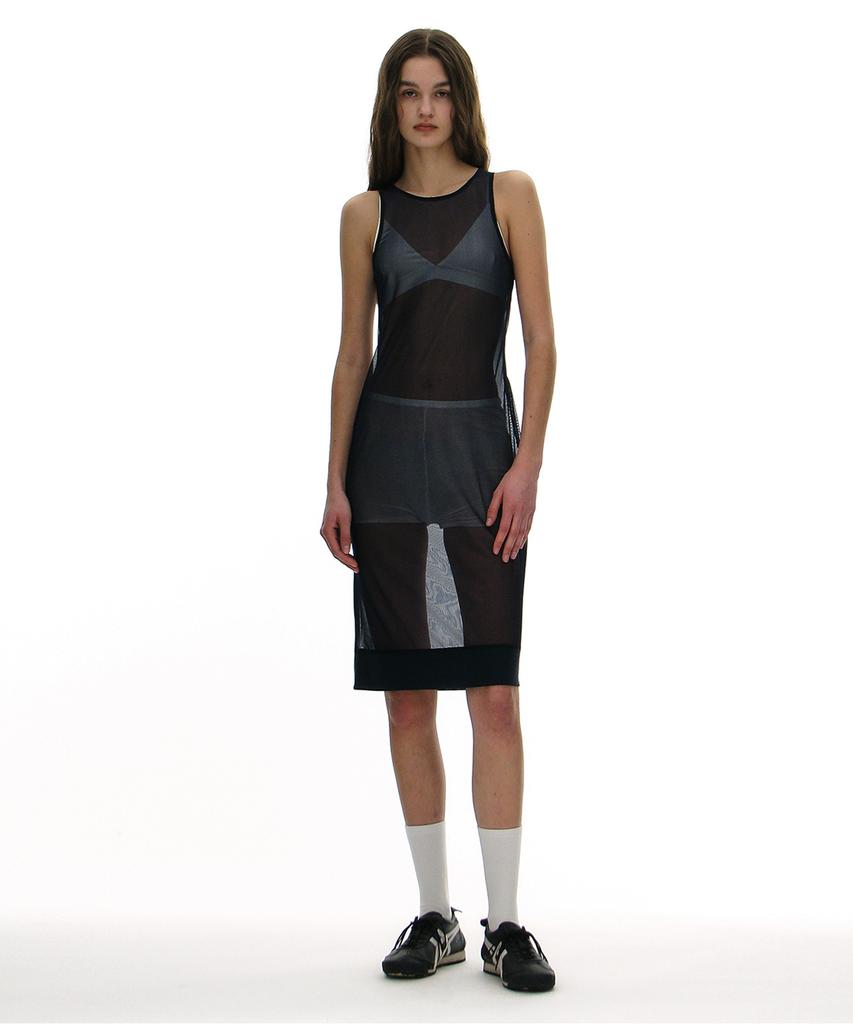 Partimento Woman Numbering Printed Mesh Dress_Navy