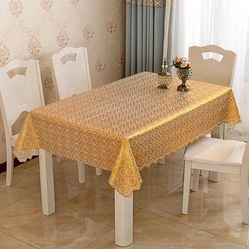 PVC Hot Stamping Desk Cover Waterproof Scald Proof Oil Proof Wash Free Table Mat Household Coffee Rectangular Table Cloth