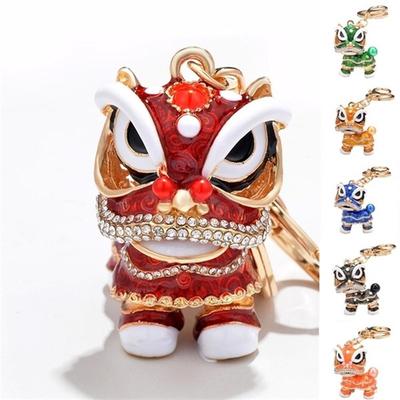 Kínai stílusú akasztós oroszlán tánc kulcstartó ősi kabalája kulcstartók divat kristály állati kulcstartó