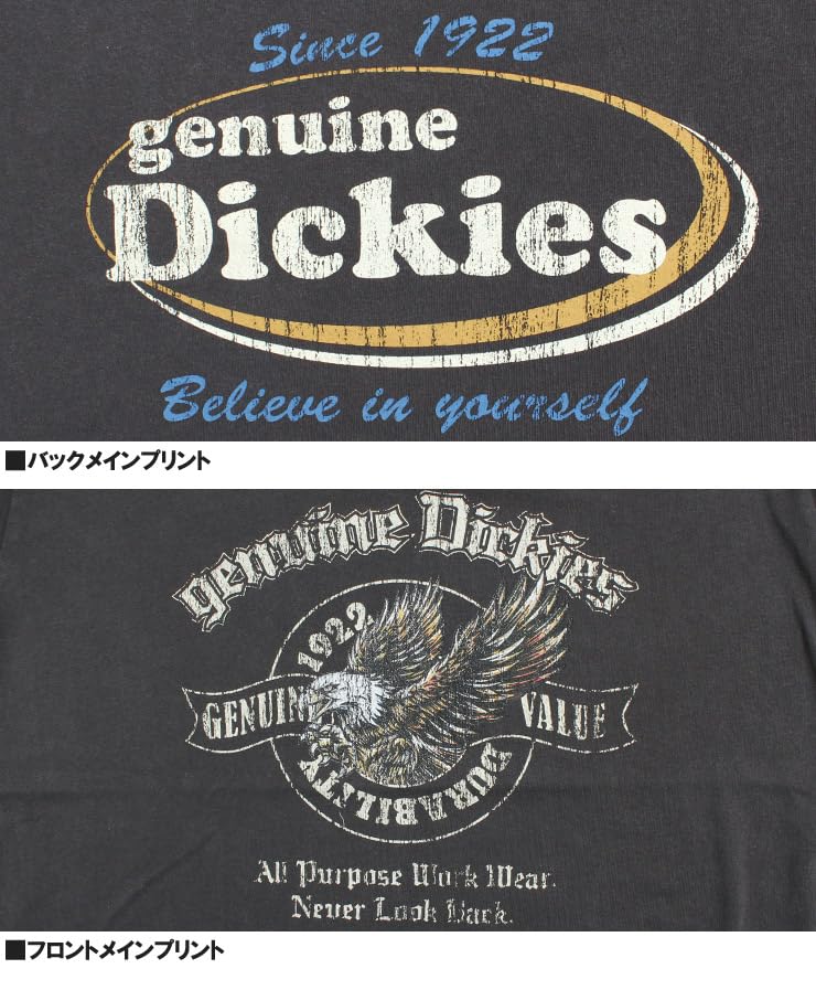 GENUINE DICKIES Men's Short Sleeve T-Shirt, Powder Bleached Print, Crew Neck, Size 3L, Black (48)