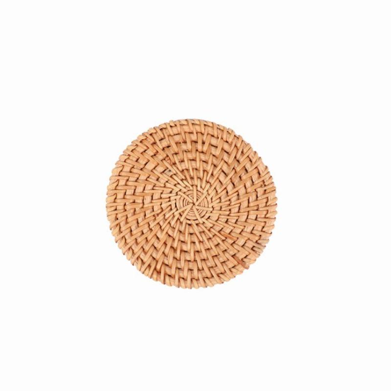 

Woven Rattan Tea Cushion Round Natural Rattan Cup Mat Coasters Hand Woven Hot Insulation Placemats Table Padding Kitchen 1pc