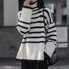 Korean Turtleneck Long-sleeve Knitted Pullover Women's Autumn Winter Loose Color Blocked Stripes Sweater Jacket Y2k Top Female