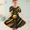 Girls Round Neck Short Sleeve Printed Light Purple A Line Flared Dress
